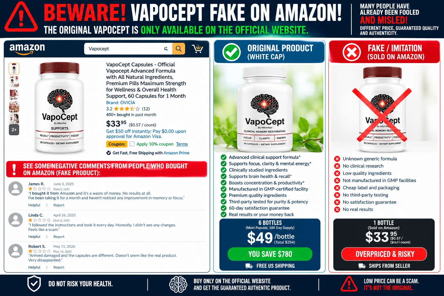 Beware — VapoCept fake found on Amazon. The original is only available on the official website.